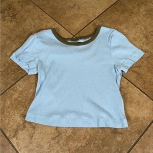 BDG Light Blue Tee with Olive Neckline